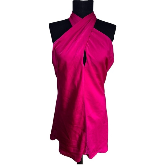 Do+Be Pink Satin Crisscross Halter Dress - Women Size Medium - Picture 1 of 7
